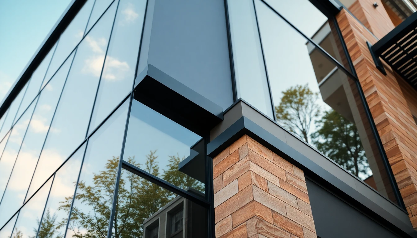 A modern building with architectural details